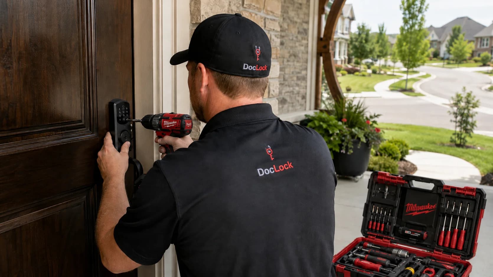 Locksmith installing residential lock